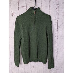 J. Crew Mens Sweater Top Pullover Lambs Wool Green Mock Neck 1/4 Zip Sz M Medium